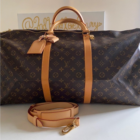 AUTHENTIC LOUIS VUITTON MONOGRAM KEEPALL BANDOLIER 60 WITH STRAP AND DUST BAG - Picture 3 of 15